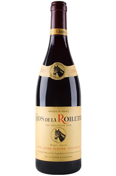 Red Wine Bottle of Clos de la Roilette Fleurie Beaujolais from France