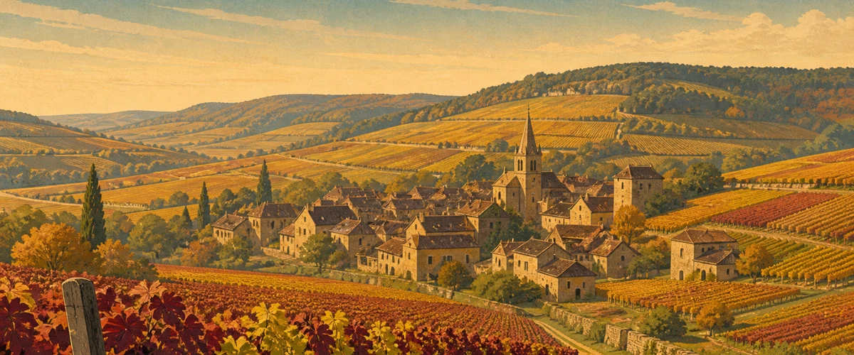 Vintage poster landscape of Burgundy wine country