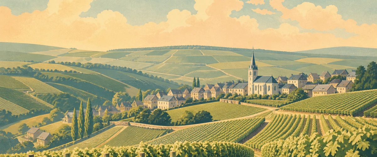 Vintage poster landscape of Champagne wine country