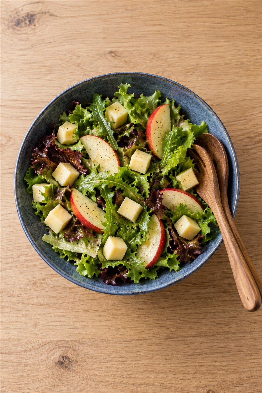 Apple, mild-cheddar and leaf salad