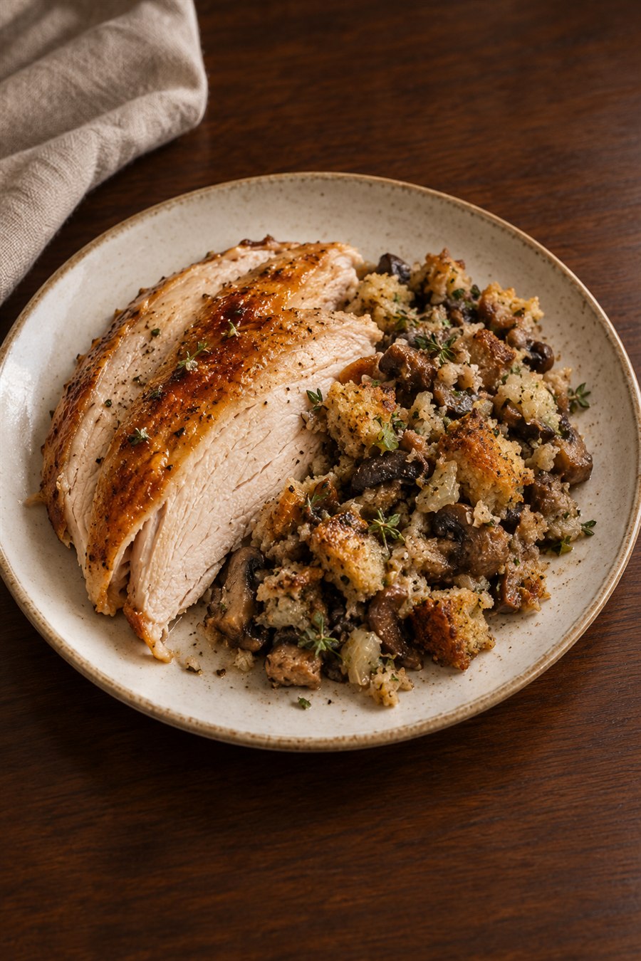 Roast turkey with mushroom stuffing